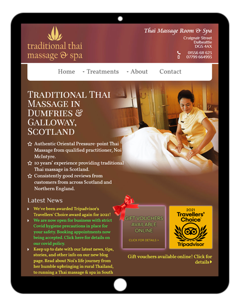 Screens example: The Thai Massage Room & Spa (tablet)